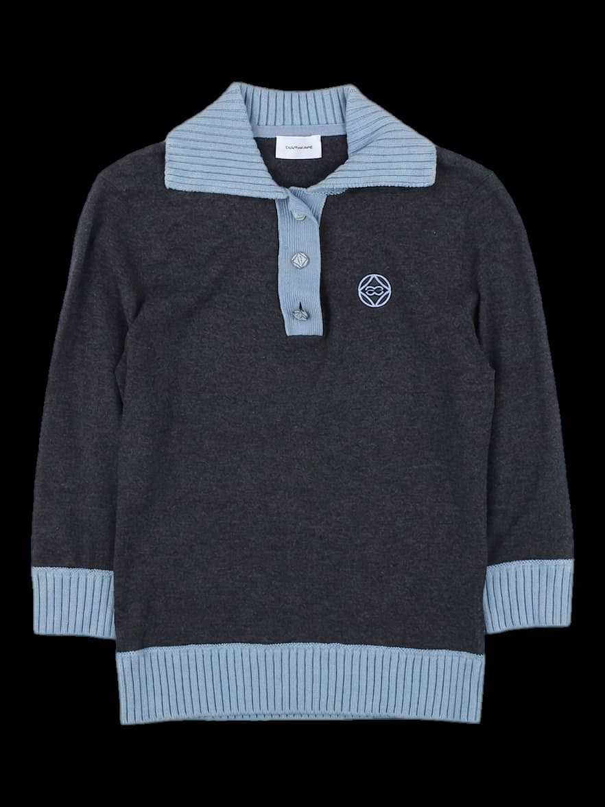 다크 그레이/블루 배색 롱슬리브 니트 카라티