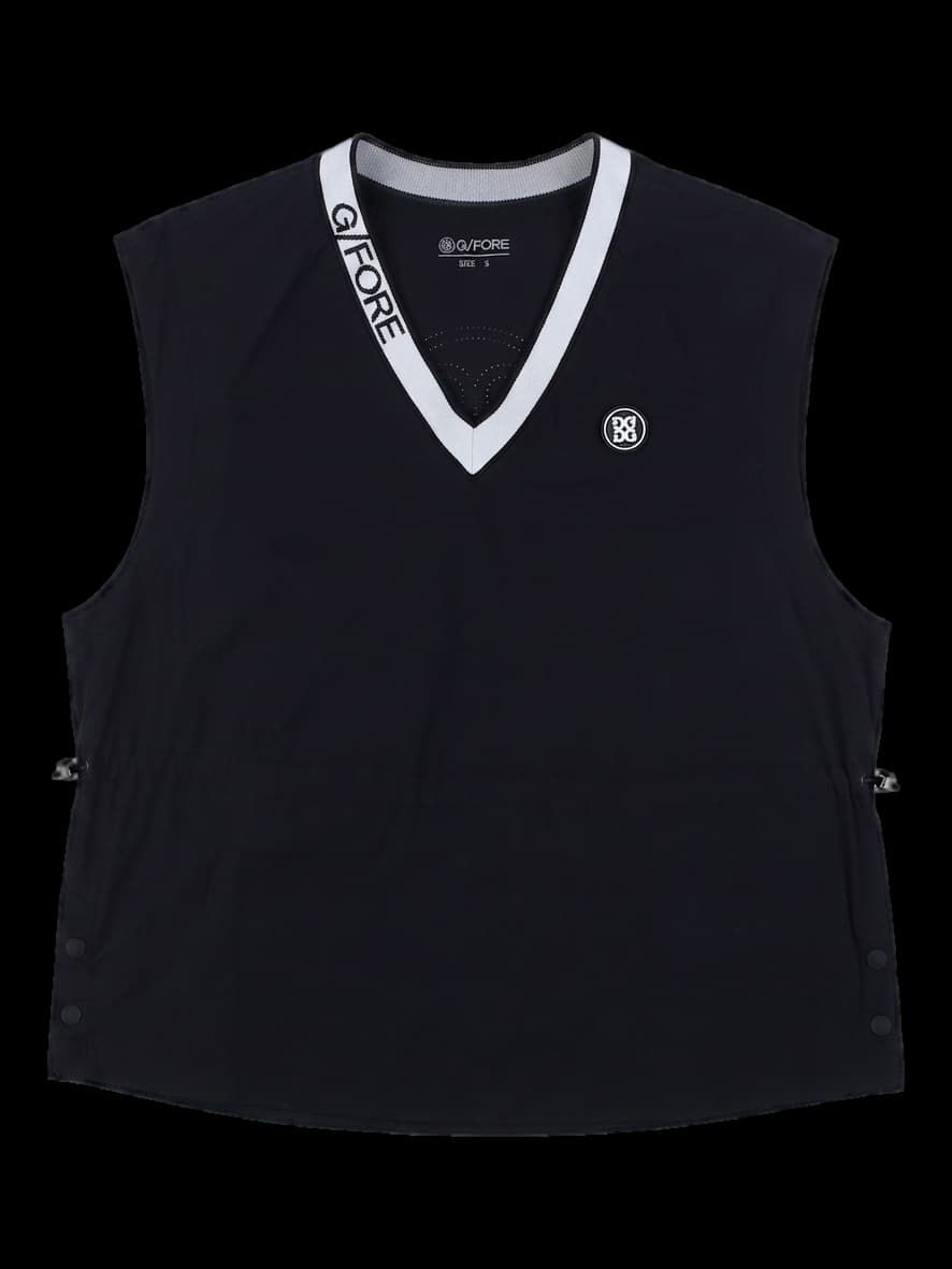 G/FORE 블랙 V넥 테이프 로고 여성 베스트