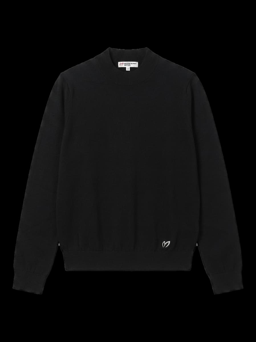 블랙 하프넥 긴팔 니트 티셔츠