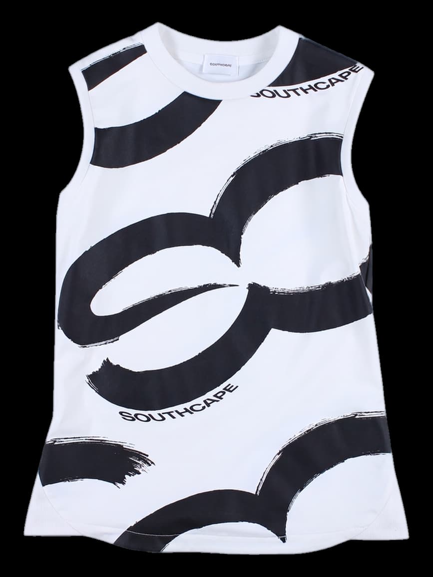 라운드넥 패턴 민소매 티셔츠