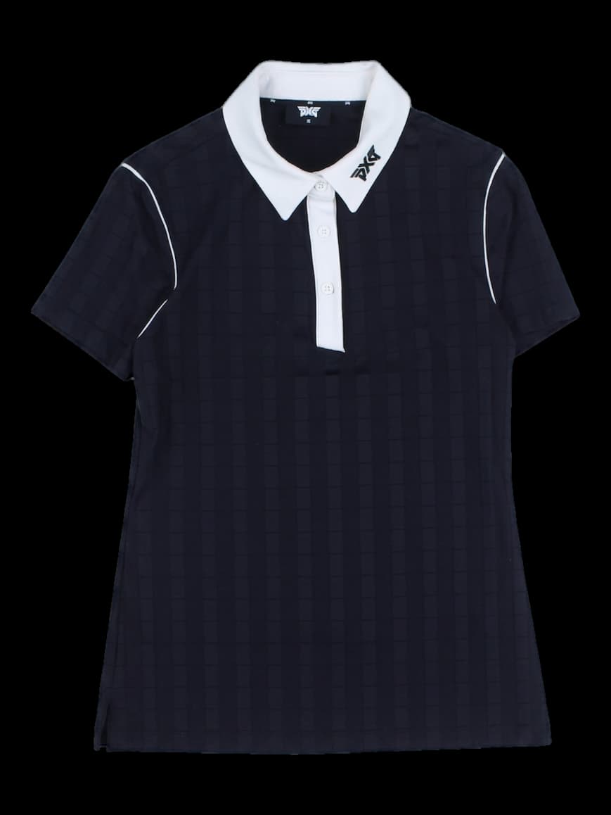 블랙 배색 반팔 카라티셔츠