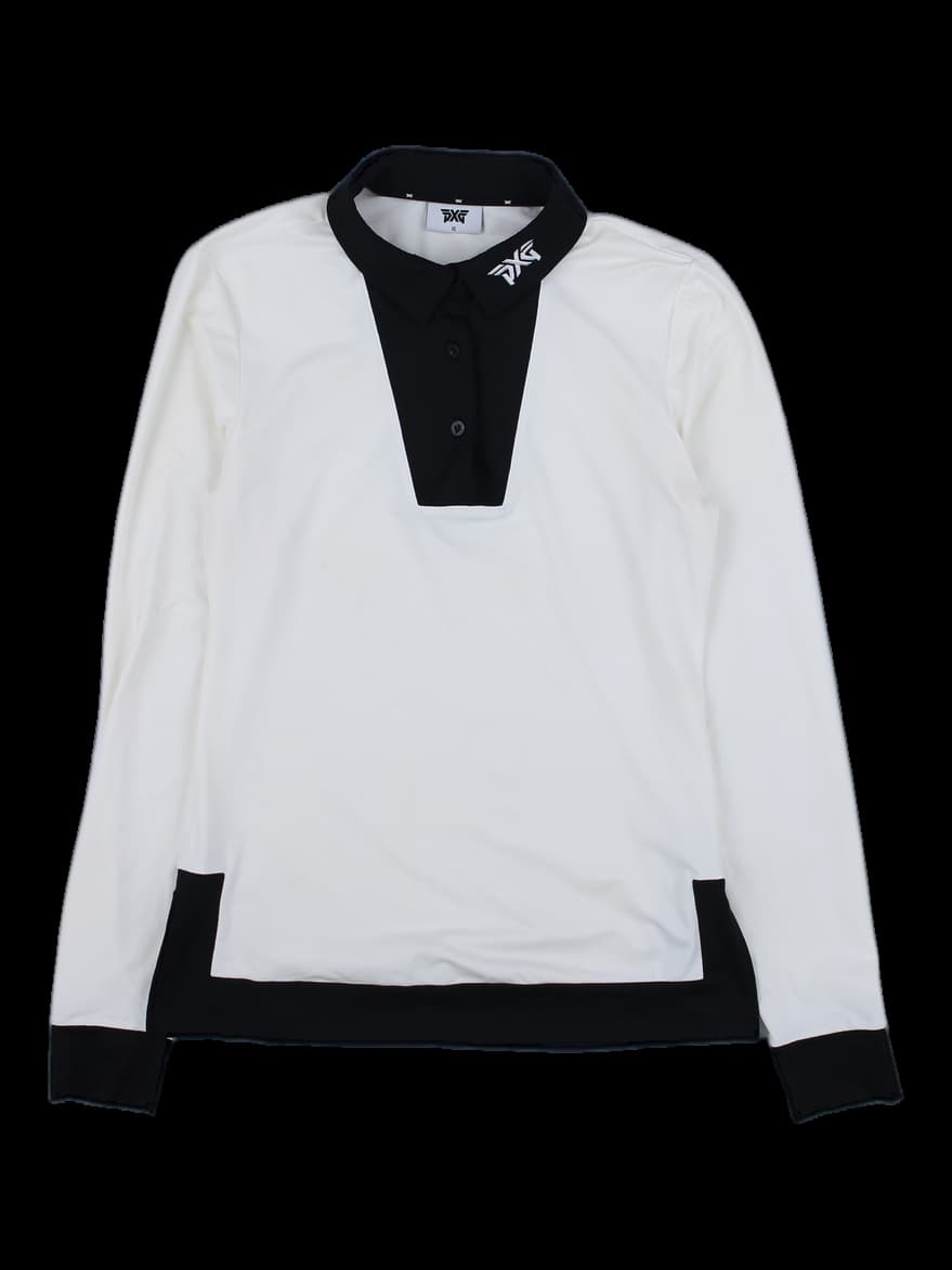 여성 PXG 배색 긴팔 카라 티셔츠