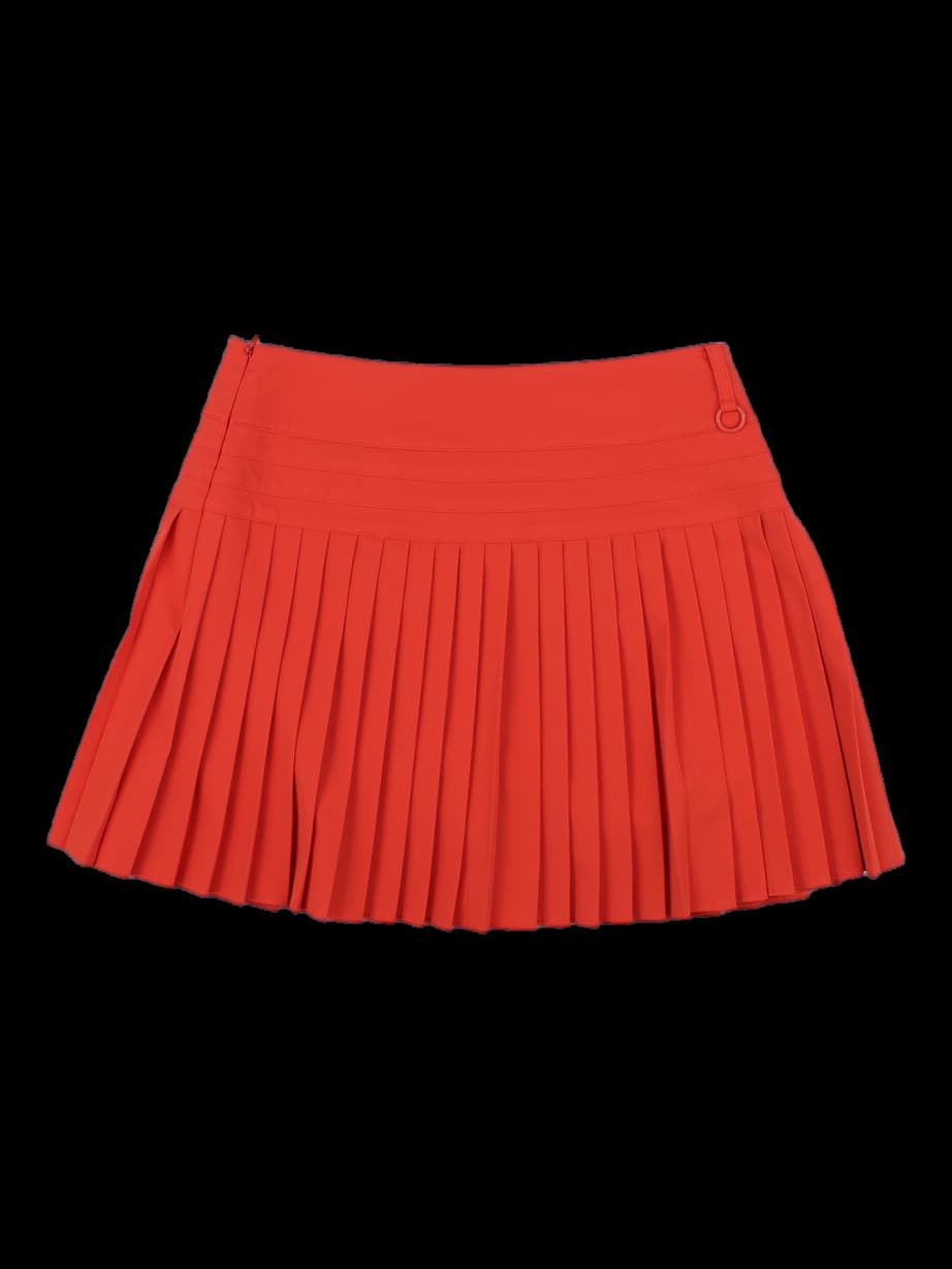 오렌지 레드 플리츠 미니 스커트