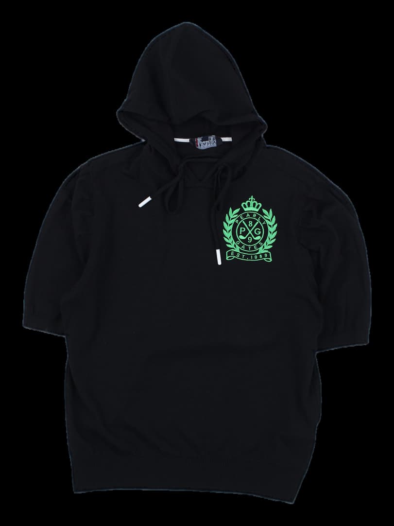 블랙 반팔 니트 후드