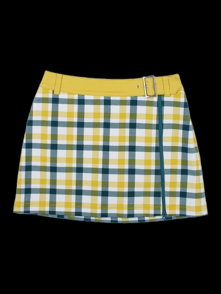 옐로우 그린 체크 랩 스커트