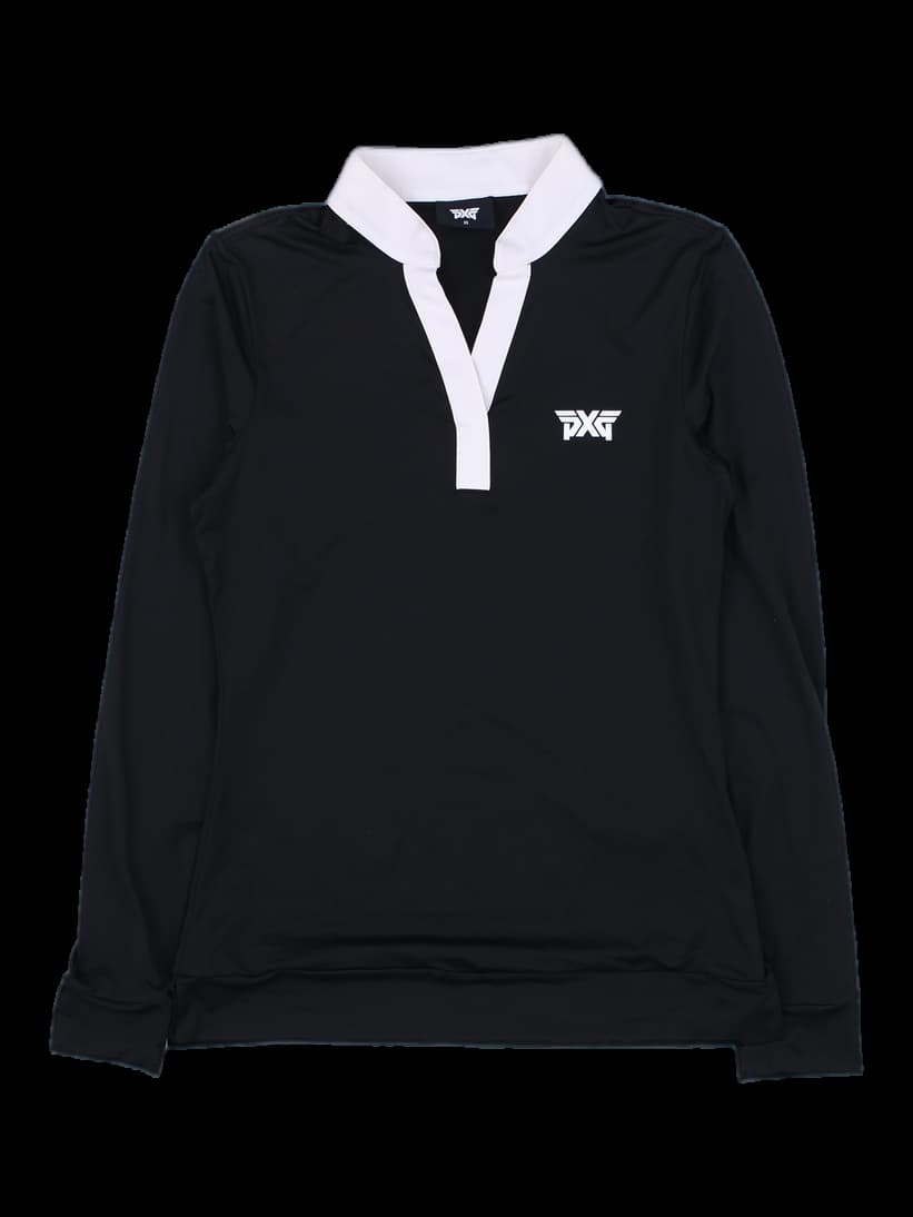 블랙 배색 롱슬리브 카라티