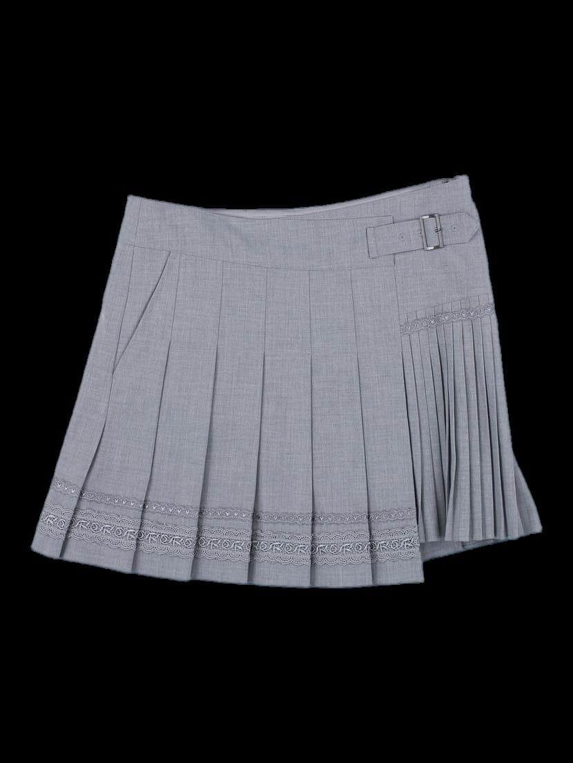 그레이 하프 플리츠 미니 스커트
