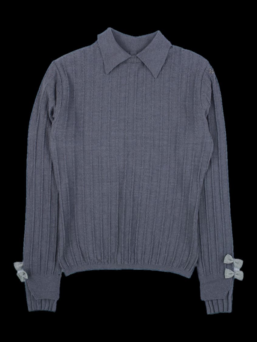 그레이 카라 리브 니트 풀오버