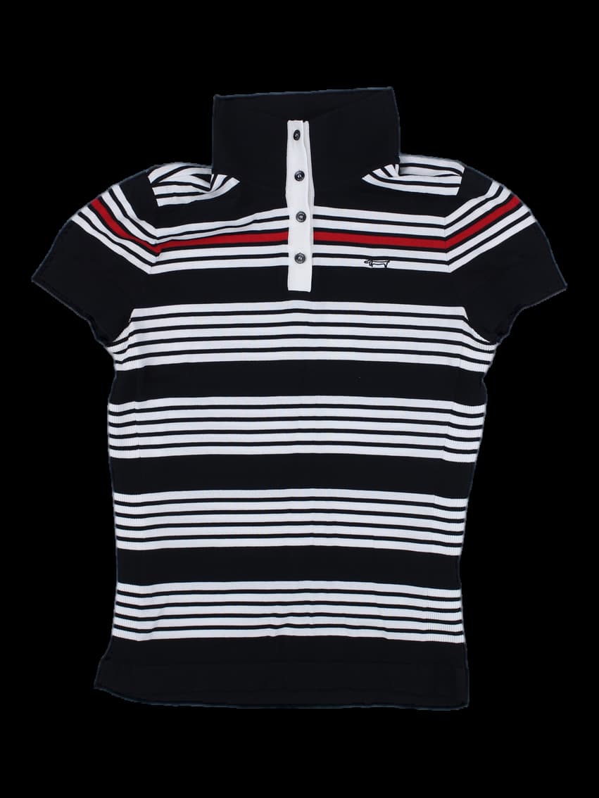 블랙 앤 화이트 스트라이프 반팔 니트