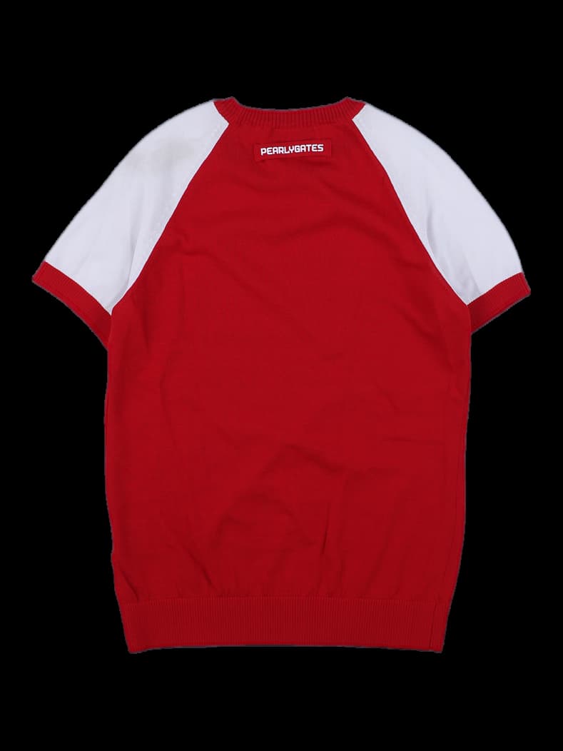 파리게이츠 레드/화이트 배색 반팔 니트