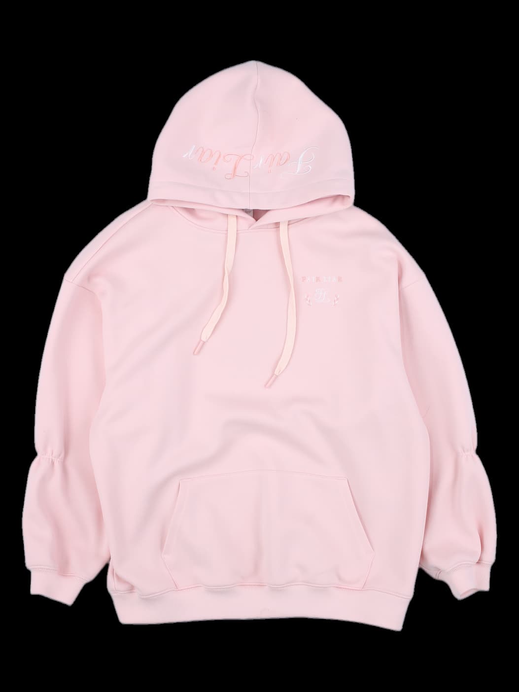 핑크 벌룬 소매 후드 티셔츠