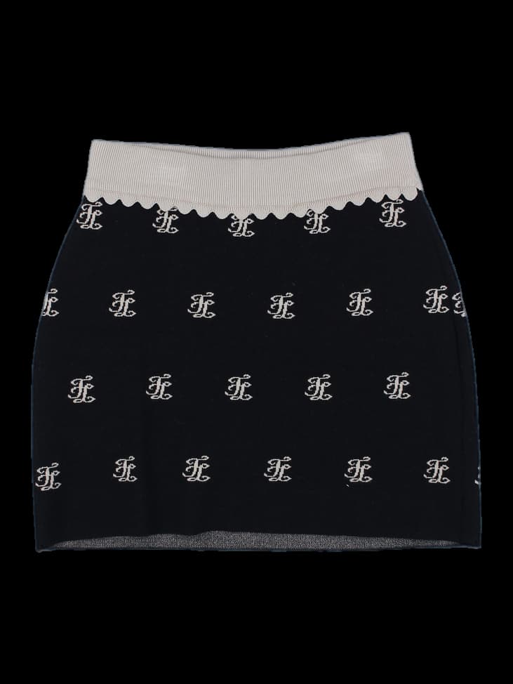 블랙 로고 패턴 니트 미니 스커트