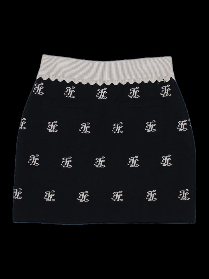 블랙 로고 패턴 니트 미니 스커트