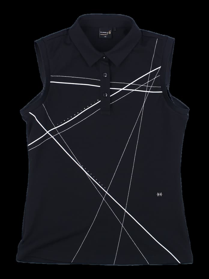 블랙 민소매 기하학 패턴 카라티