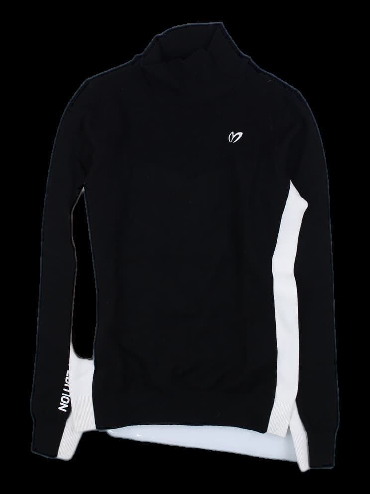 블랙 배색 하이넥 니트 티셔츠