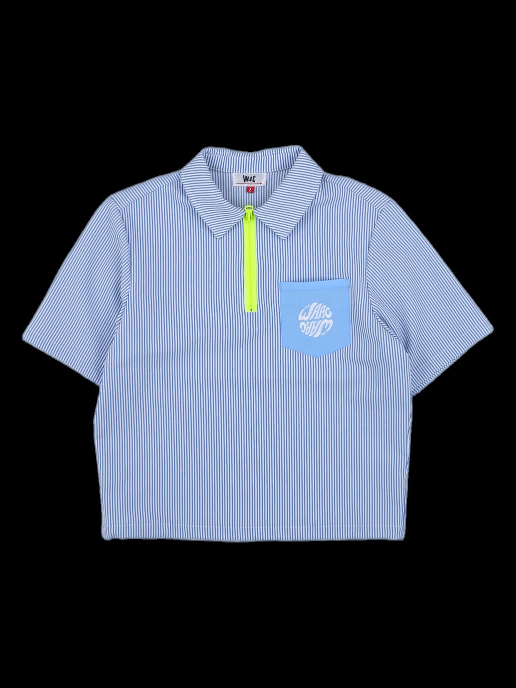 WAAC 블루 스트라이프 크롭 하프 집업 반팔티