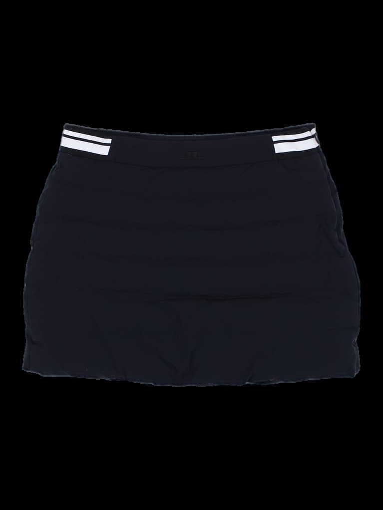 블랙 퀼팅 미니 스커트 with 화이트 스트라이프 웨이스트밴드