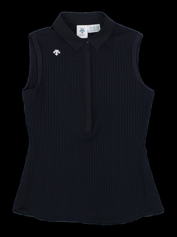 블랙 골지 민소매 카라티