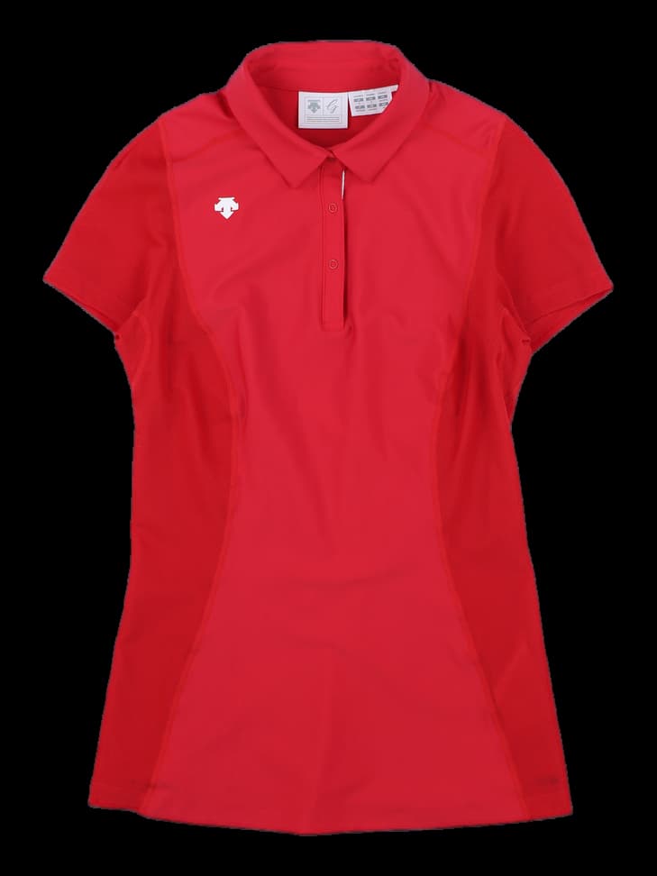 여성 레드 반팔 카라티셔츠