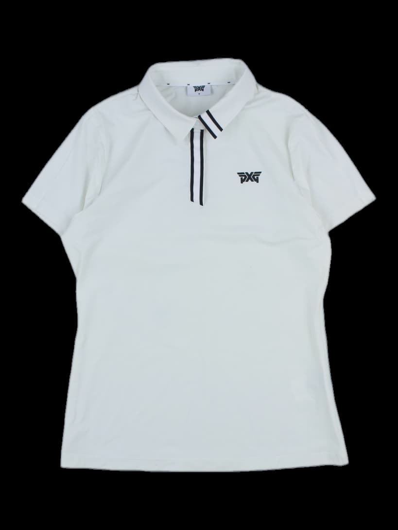 PXG 여성 블랙 배색 반팔 카라티