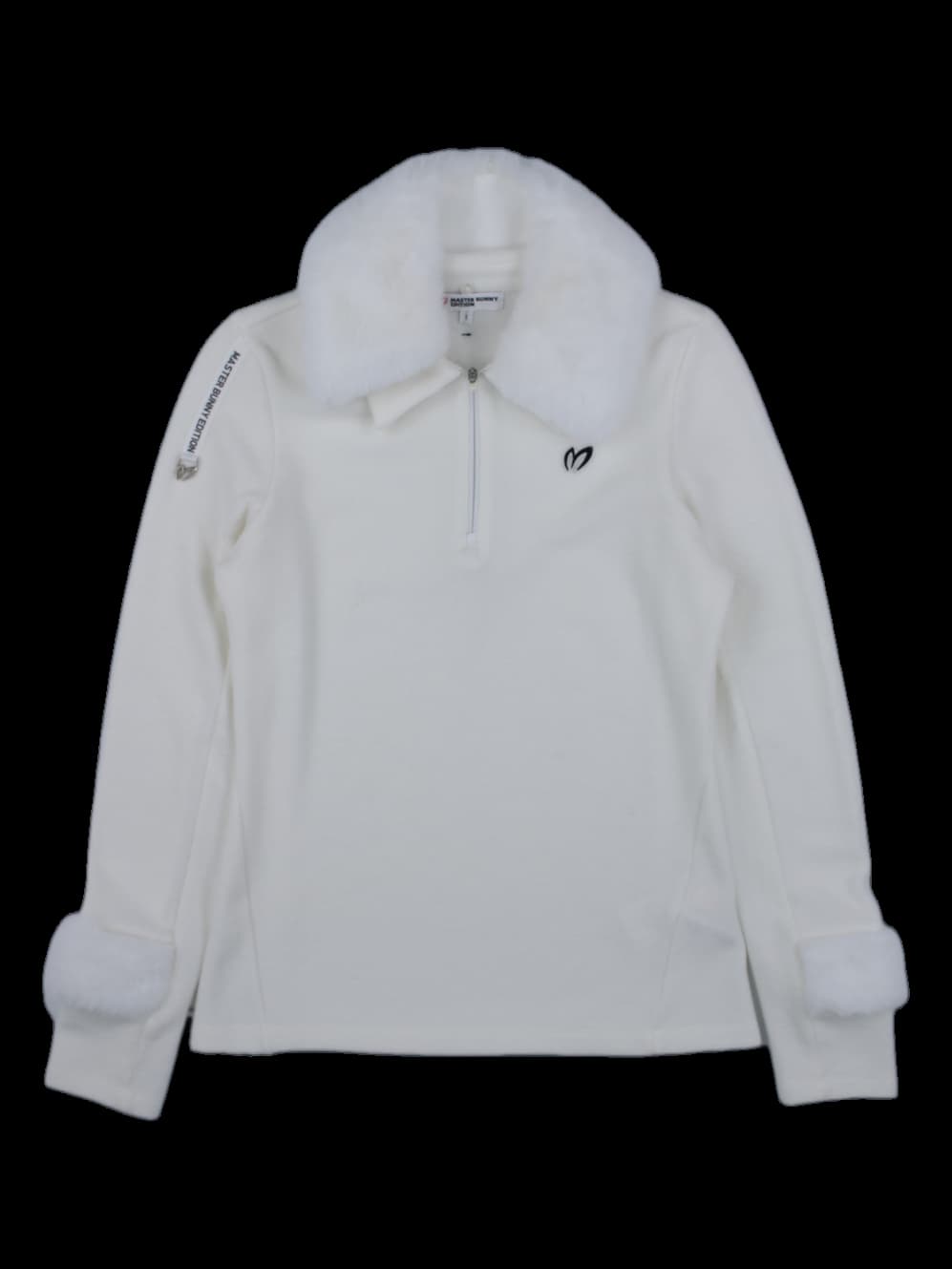 여성 퍼 칼라 앤 커프스 하프 지퍼 티셔츠