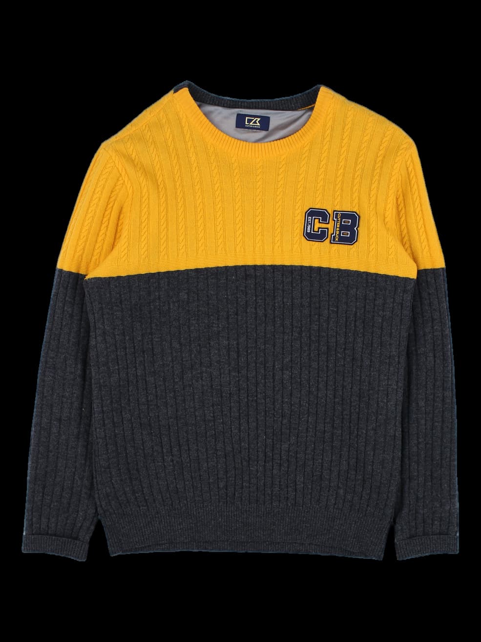 옐로우/차콜 그레이 배색 니트 스웨터