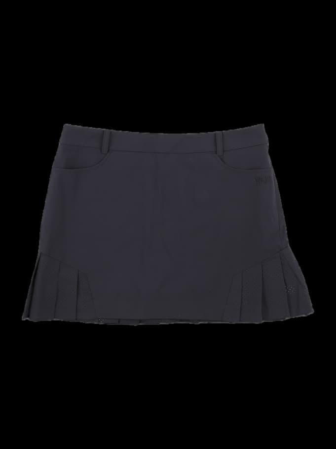블랙 펀칭 플리츠 믹스 스커트