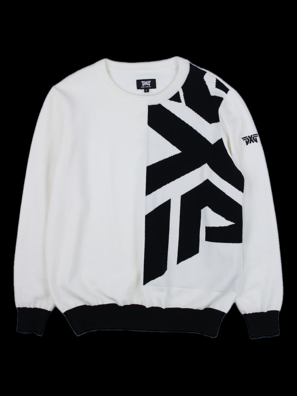 PXG 화이트/블랙 로고 니트 스웨터