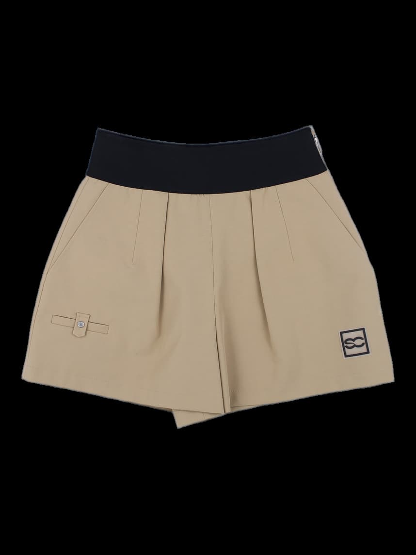 베이지 & 블랙 배색 로고 숏팬츠