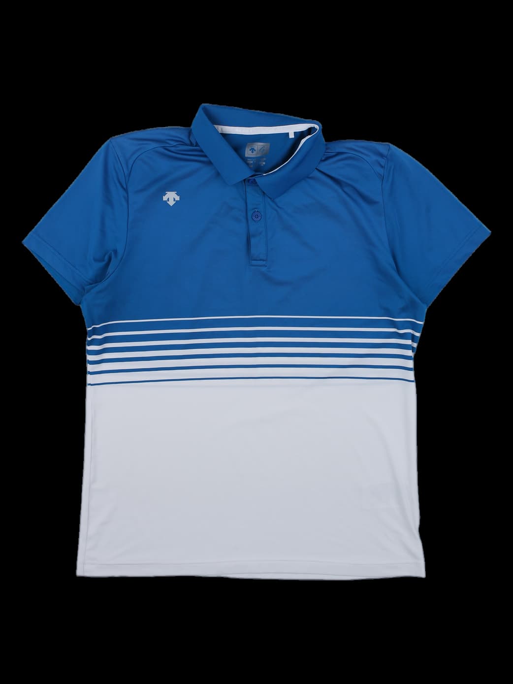 데상트 남성 스트라이프 배색 반팔 카라티 블루