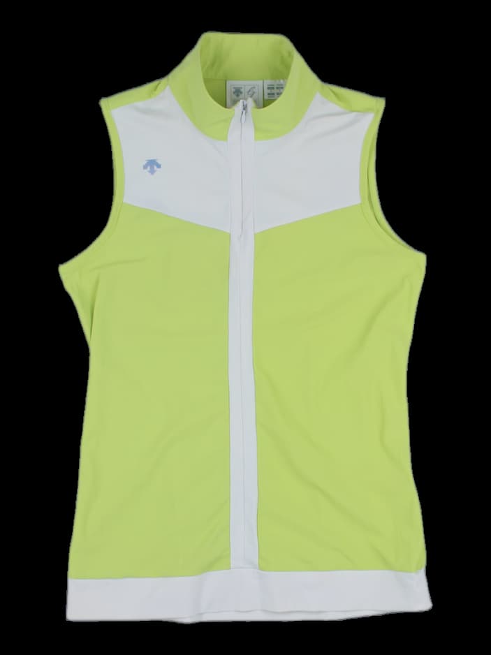 데상트 라임그린 배색 하이넥 베스트