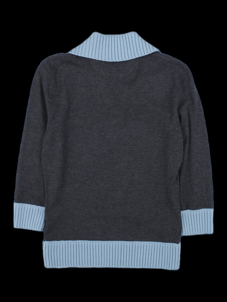 다크 그레이/블루 배색 롱슬리브 니트 카라티