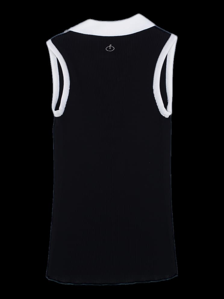 블랙 배색 골지 슬리브리스 니트