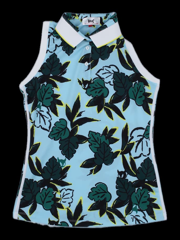 여성 리프 패턴 슬리브리스 카라티