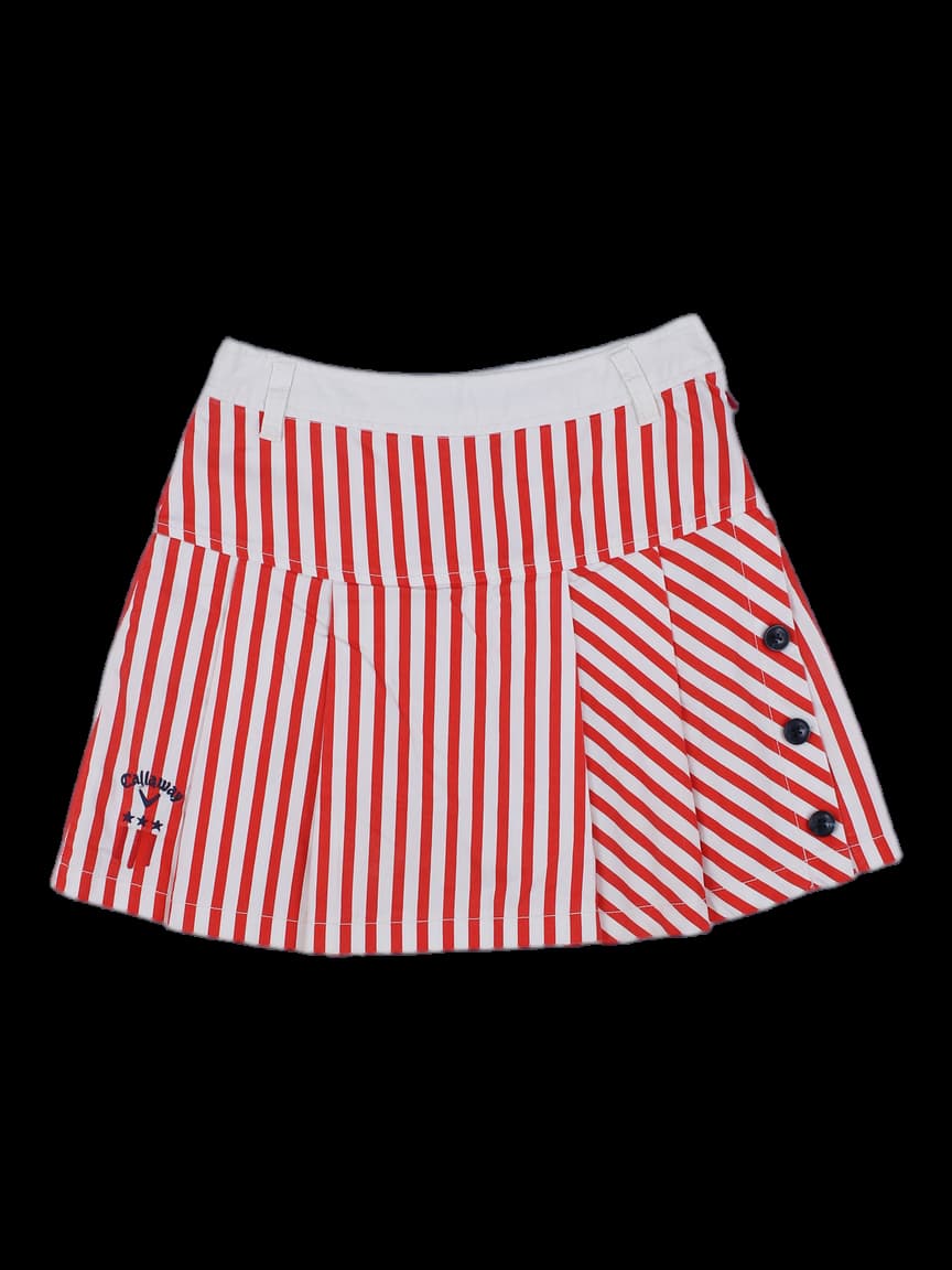캘러웨이 여성 레드/화이트 스트라이프 플리츠 골프 스커트