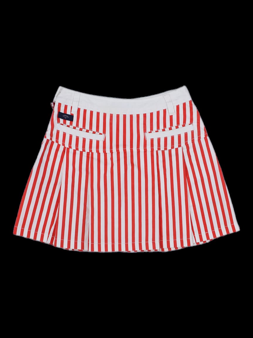 캘러웨이 여성 레드/화이트 스트라이프 플리츠 골프 스커트