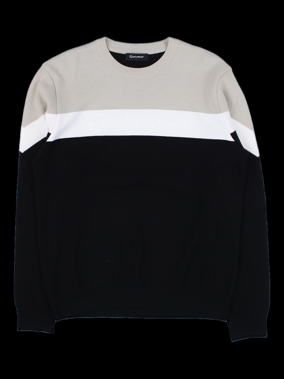 블랙/베이지/화이트 삼색 블록 니트