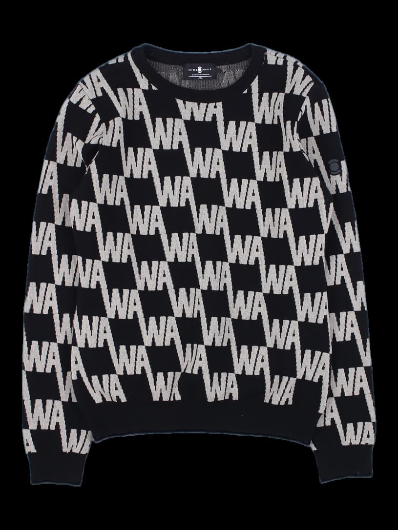 블랙 앤 베이지 WA 로고 패턴 니트