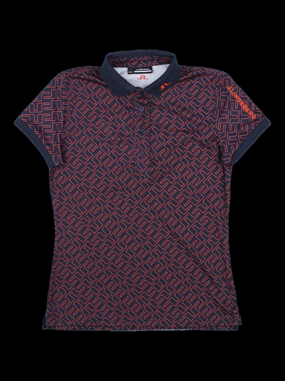 제이린드버그 네이비 오렌지 기하학 패턴 반팔 카라티