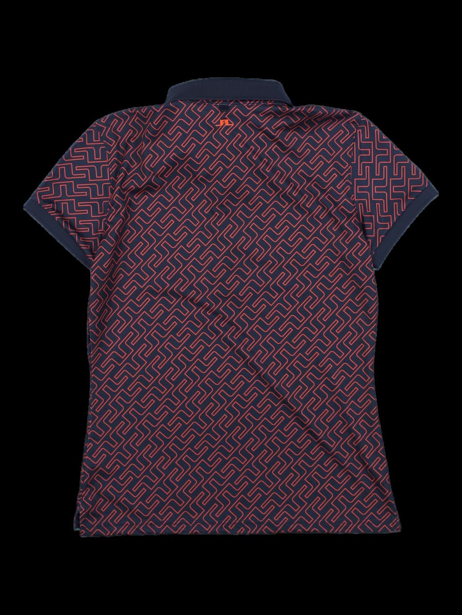 제이린드버그 네이비 오렌지 기하학 패턴 반팔 카라티