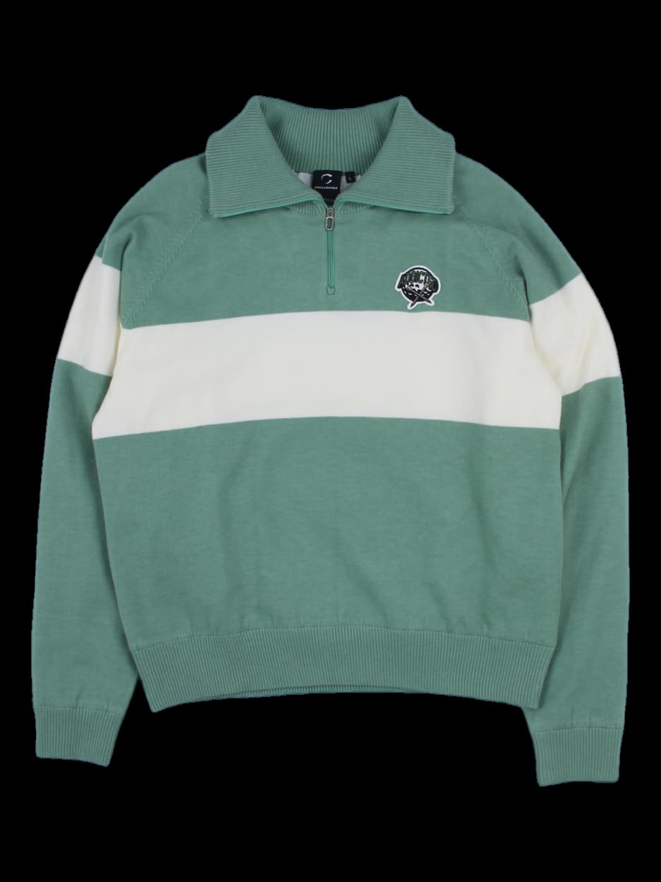 그린 배색 하프 집업 니트