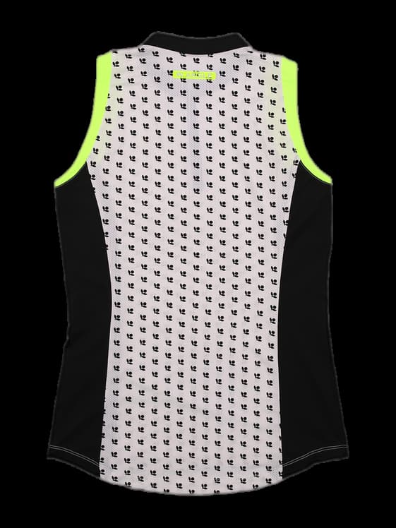 블랙 앤 화이트 패턴 민소매 하프 집업 티셔츠