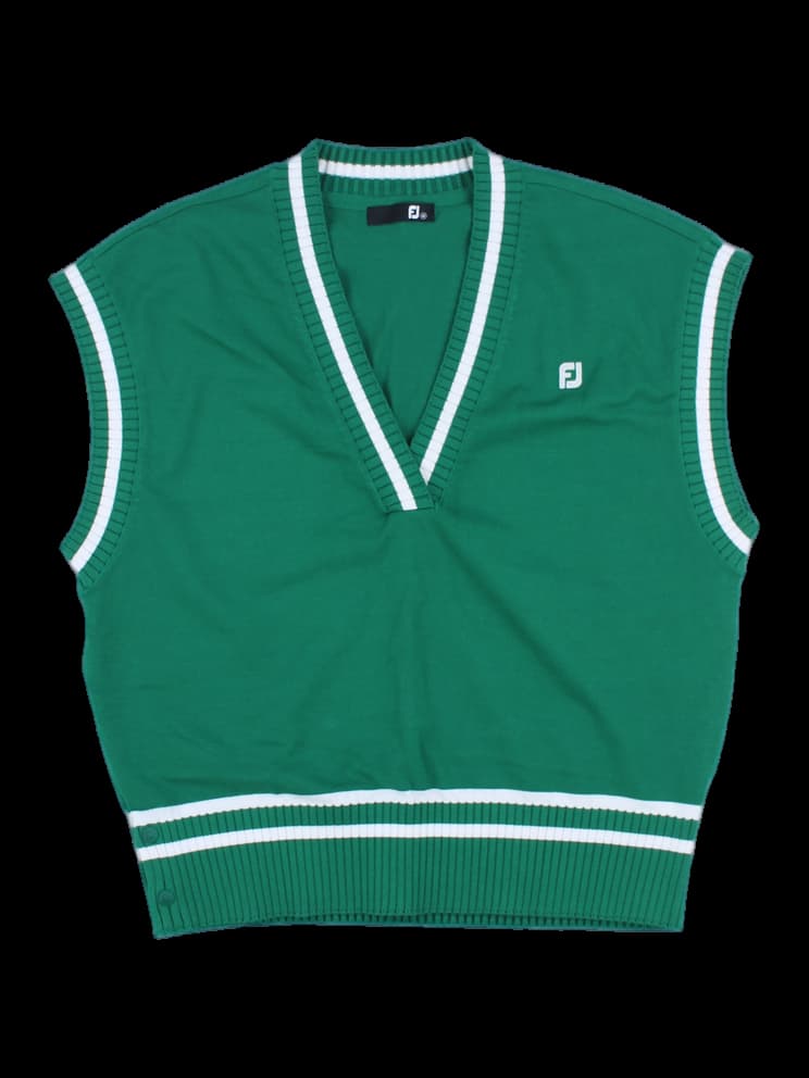 그린 브이넥 배색 니트 베스트