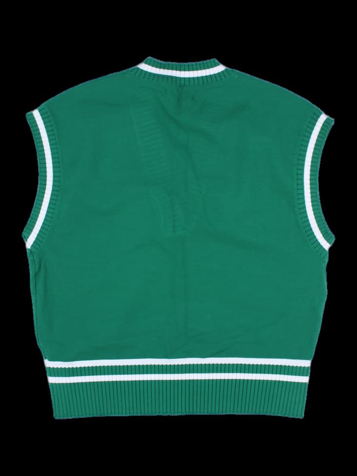 그린 브이넥 배색 니트 베스트