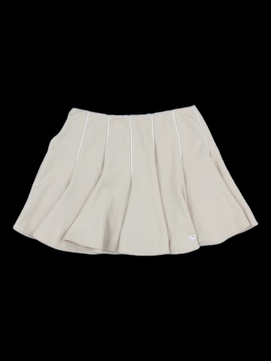 베이지 라인 배색 플리츠 스커트