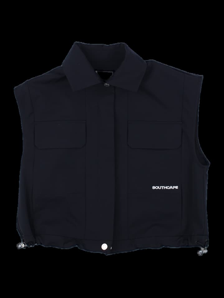 블랙 크롭 민소매 자켓 베스트