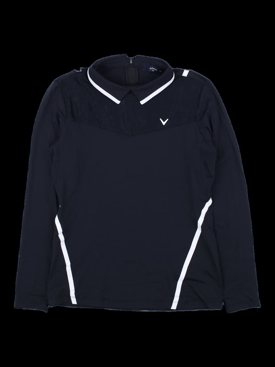 블랙 롱슬리브 카라 반집업 티셔츠