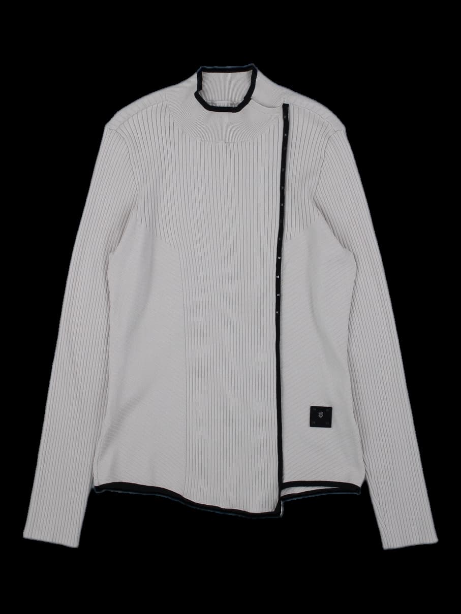 비대칭 지퍼 디테일 골지 니트 풀오버