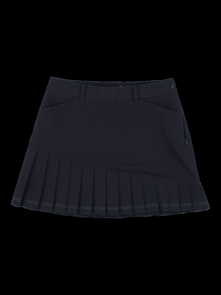 블랙 비대칭 주름 스커트