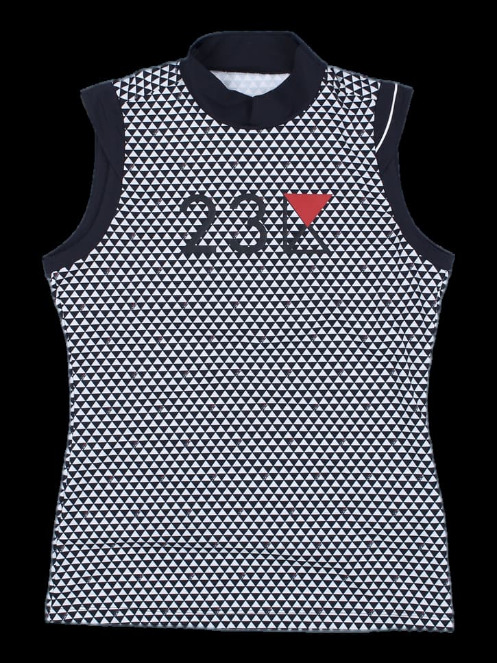 블랙 앤 화이트 지오메트릭 패턴 민소매 하이넥 탑